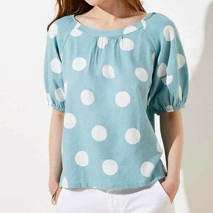 LOFT Plus Polka Dot Puff Sleeve Top Blouse